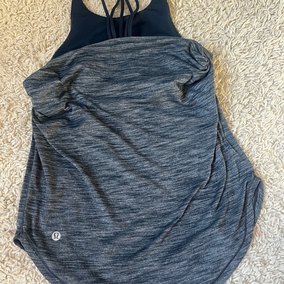 Lululemon Raise The Barre Tank Heathered Nocturnal Teal 2 in 1 Bra Tank Size 2 - Picture 1 of 3